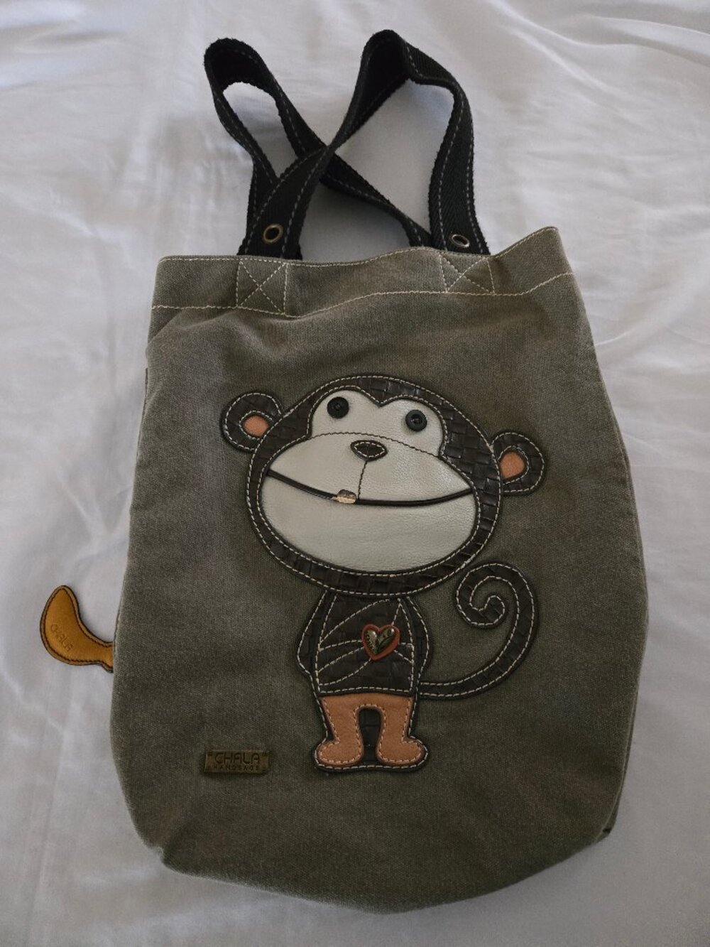 Chala Monkey Tall Double handled Tote Bag 13'' x 16''